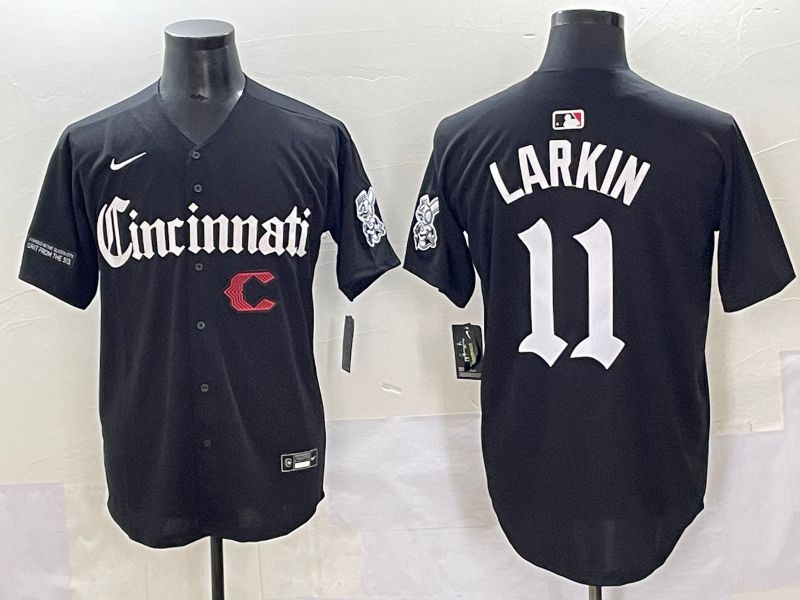 Men 2025 Cincinnati Reds #11 Larkin Black Five generations Joint Name Nike MLB Jersey style 18